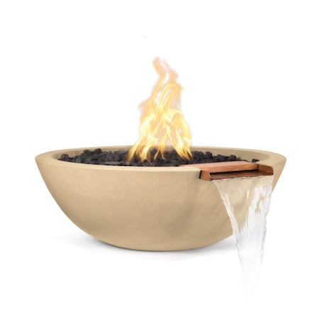 The Outdoor Plus 33 Round Sedona Fire & Water Bowl, GFRC Concrete, Vanilla, Match Lit with Flame Sense, Natural Gas OPT-33RFWFSML-VAN-NG